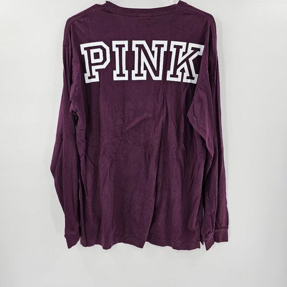 Victoria's secret pink maroon long sleeve shirt medium logo - Picture 2 of 3
